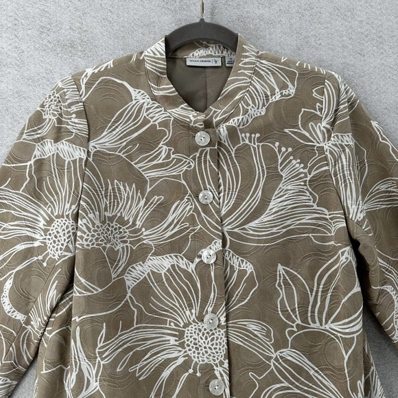 Susan Graver Blazer Jacket Womens SMALL 3/4 Sleeve‎ Floral Cotton Shell Buttons - Picture 3 of 14